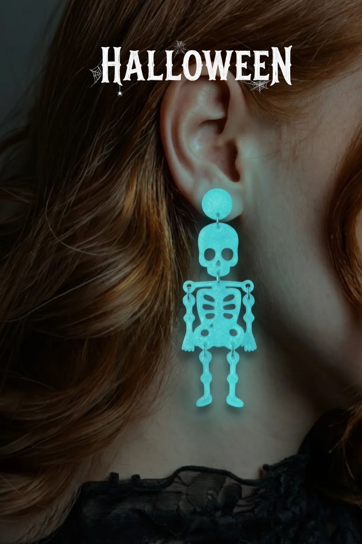 Halloween Cadılar Bayramı Gece Parlayan Fosforlu İskelet Özel Tasarım Küpe